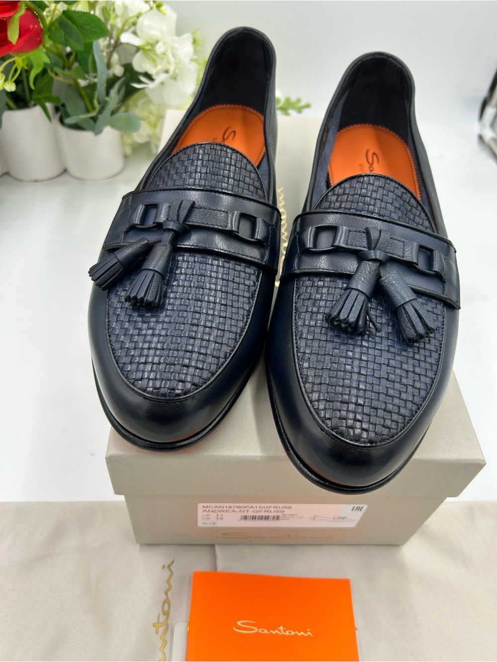 Men's Santoni, Andrea, tassel leather loafers size 12 US made in Italy - Picture 9 of 10
